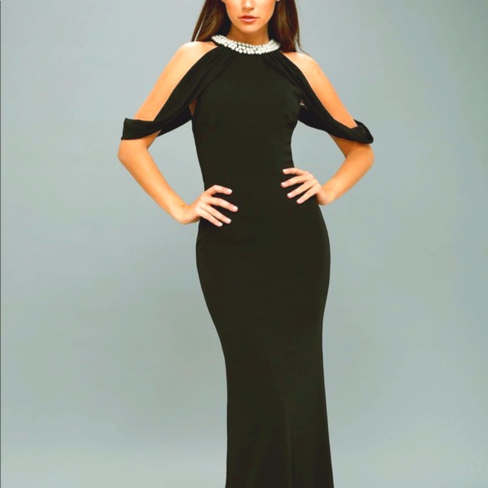 New! Lulu's Formal Full Length Fitted Pearls Dress